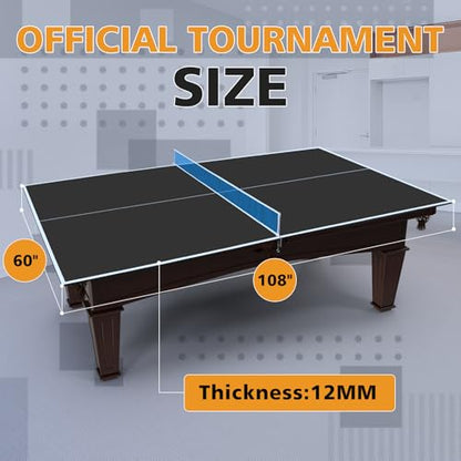 Ping Pong Table Top for Billiard Table, 9FT Foldable Table Tennis Table Topper for Pool Table, Indoor Outdoor Table Tennis Conversion Top w/Net & Premium Foam Padding