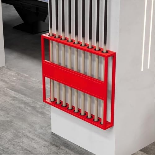 Wall Mounted Pool Cue Rack, Metal Billiard Cue Holder for 9 Sticks, Double Layer U-Shaped Slots, Space-Saving Pool Stick Wall Rack for Play Room, Club, Bar, Office Gym (Red) - color: Red