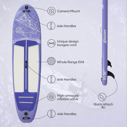 Inflatable Paddle Board,Stand Up Paddle Board Set, Extra Wide SUP Board with Removable Fin, Floating Paddle, Hand Pump, Waterproof Phone Pouch,Traveling Board - color: JF purple