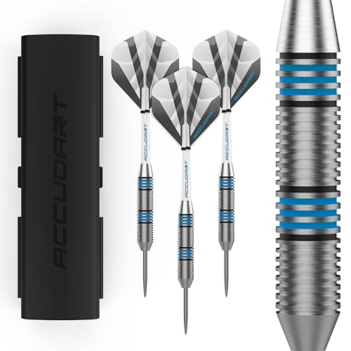 Accudart Steel Tip Dart Set 2.0 – 16g Stainless Steel Barrels with Radial Grooves, Polycarbonate Shafts, Standard Flights, Tri‑Fold Storage Case for Bristle Dartboards