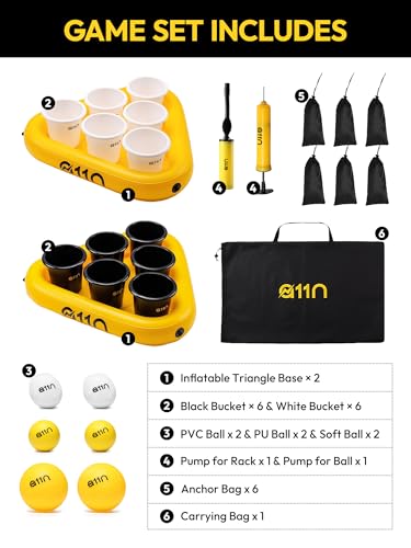 A11N Sports Bucket Toss Game Set – Outdoor Yard Pong Style Game with 12 Buckets & 6 Balls, Fun Lawn Game for Beach, Camping, Tailgating, Backyard, Family & Adult Parties