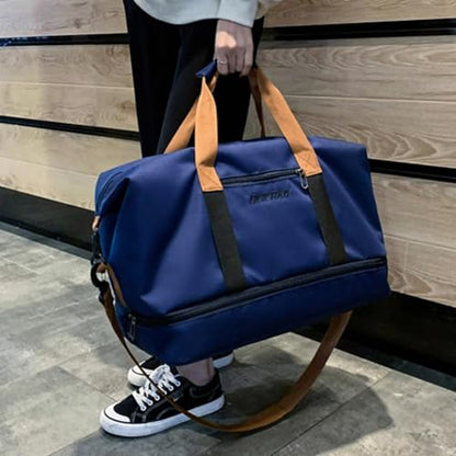 Portable Waterproof Gym Bag, Weekender Travel Bag,With Shoes Compartment (Blue) - color: Blue