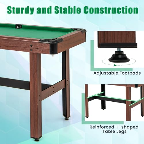 Goplus 48” Pool Table, Wooden Billiards Table w/ 2 Cue Sticks, 16 Balls, 2 Chalks, Triangle, Brush, Compact Pool Game Table for Kids Adults Family Game Room Bar Office - style: Upgrade Table 48’’, Green