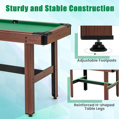 Goplus 48” Pool Table, Wooden Billiards Table w/ 2 Cue Sticks, 16 Balls, 2 Chalks, Triangle, Brush, Compact Pool Game Table for Kids Adults Family Game Room Bar Office - style: Upgrade Table 48’’, Green