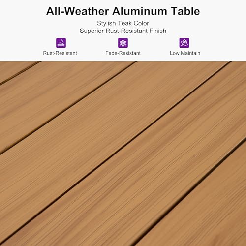 PURPLE LEAF 9 Pieces Outdoor Metal Furniture Set Patio Conversation Sets Wood Pattern Dining Set, 1 Dining Table and 8 Modern Chairs with Cushions Seat - color: Teak, size: 9 Pcs, style: Square