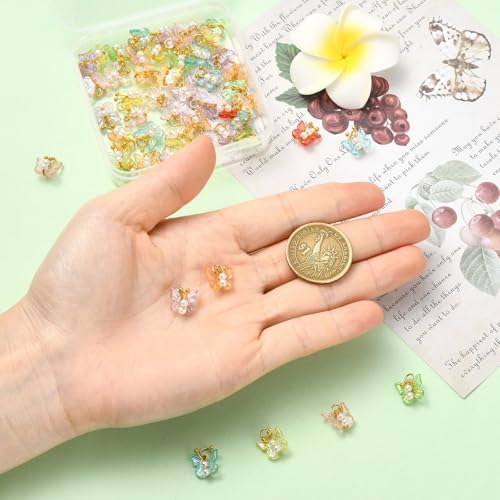Stiesy Transparent Acrylic Butterfly Charms with ABS Pearl 50Pcs, Mixed Color 3D Insect Dangle Charms Pendants for Jewelry Making, DIY Craft Projects and Present Supplies - color: Butterfly-50pcs