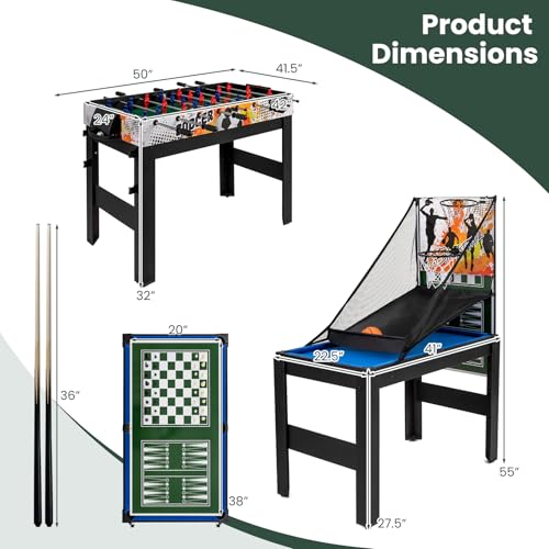 GYMAX Multi Game Table 48", 14 in 1 Combo Game Table w/Basketball, Billiards, Foosball, Ping Pong, Hockey, Shuffleboard, Bowling, Chess, Checkers, Backgammon, Tic Tac Toe for Game Room, Family Night