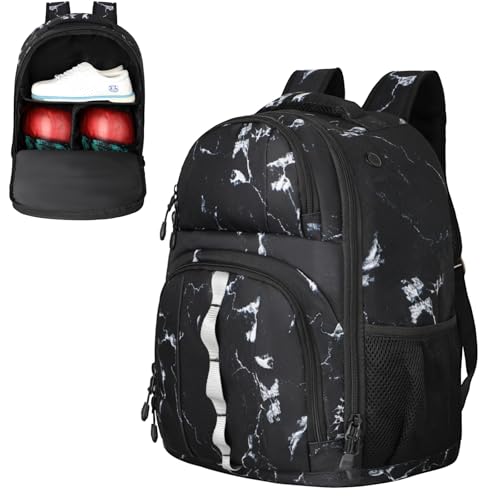 Goloni 2 Ball Bowling Backpack,Bowling Ball Bag with Shoe Compartment & Portective Foam Padded, Fits Shoes Up to US Size 16 - color: Crack Black