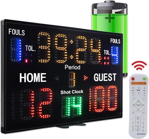 YZ LED Basketball Scoreboard with Shot Clock, Portable Scoreboard Basketball, Digital Scoreboard with Remote, Electronic Scoreboard with Timer Clock, Digital Score Keeper Outdoor - style: remote control