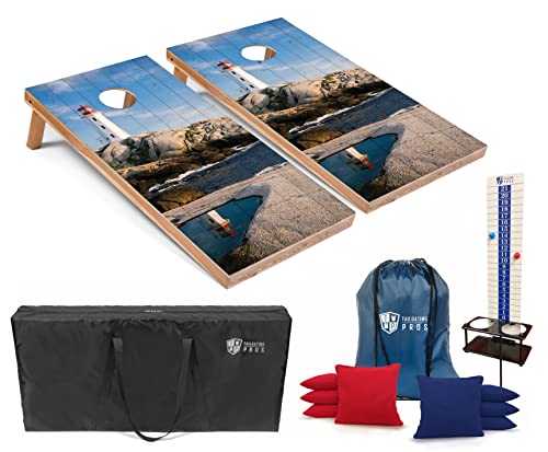 Tailgating Pros Corn Hole Board Set w/Bean Bags, Score Keeper, & Carrying Case - 4'x2' Cornhole Bag Toss - Optional LED Lights - color: Lighthouse, size: 4'x2' Tournament Grade Boards