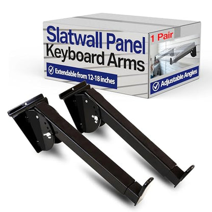 Victory Display Heavy-Duty Steel Keyboard Arms(1-PAIR), fits into Slatwall Panels, Telescoping Arms (12" to 18"), Adjustable slanting from 45° to 65° to 90°, for Keyboards and Music Production Equipment