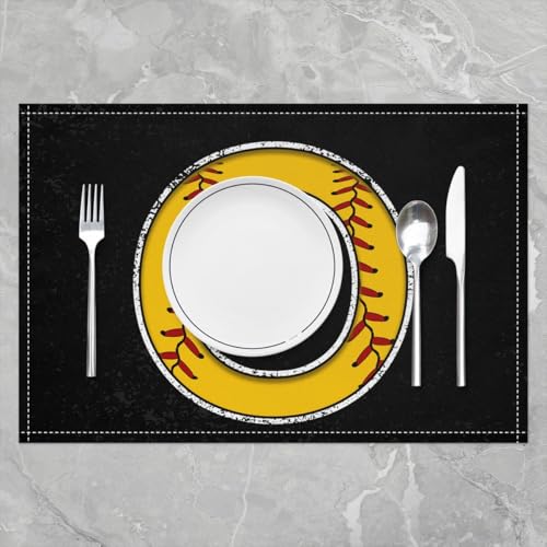 Erosebridal Initial Placemats 12x18 inch Set of 4 Boys Baseball Monogrammed Place Mats | Sports Gaming Table Place Mats Softball Accessories Yellow Black Oil Proof Washable Placemats - color: Yellow O
