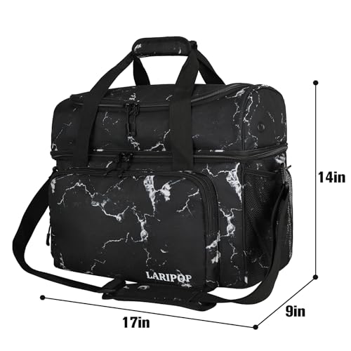 LARIPOP 2 Ball Bowling Bag Double Bowling Ball Carrier with Padded Holder, Shoe Compartment for Men Women Bowling League & Tournament - color: Black marble