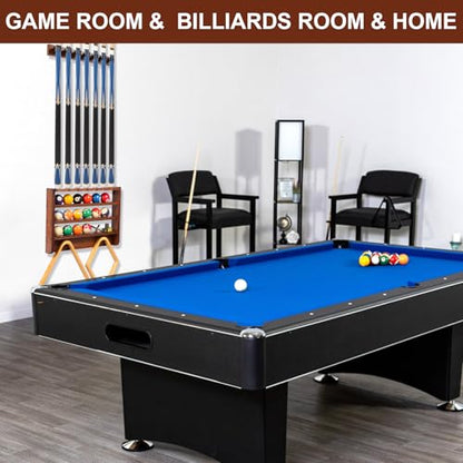 Pool Stick Holder - 7 Pool Cue Rack Wall Mount With Cue Rest and Ball holder, Wooden Pool Table Accessories Equipment Organizer, Billiard Cue Racks for Game Room Men Cave- Brown - color: Brown