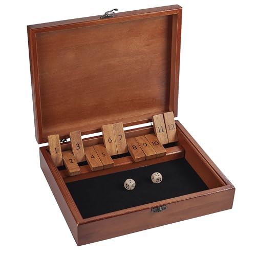 WE Games Shut-the-Box Board Game in Wooden Box with Dice - color: Brown