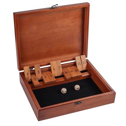 WE Games Shut-the-Box Board Game in Wooden Box with Dice - color: Brown