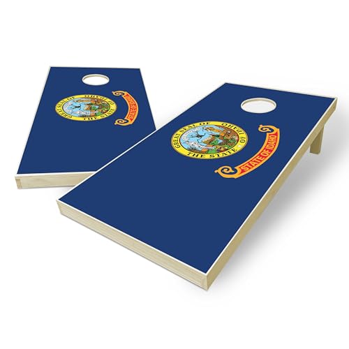 State Flag Solid Wood Regulation Cornhole Set 4 Feet x 2 Feet Includes Set of 8 Bags and Carrying Case with Optional LED Lights and Lamination - style: Idaho
