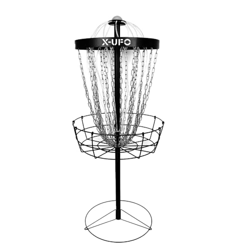 Portable Disc Golf Basket with 24 Chains and LED Sensor Lights for Night Practice - Stable Pole Base/12 Light Guide Strips