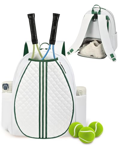 Sucipi Tennis Bag, Quilted Tennis Sling Crossbody Backpack, Water Resistant Tennis Racket Bags for Women Men, Suitable for Pickleball Tennis Badminton - color: White Green, size: Large