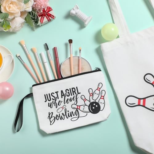 Sieral 2 Pcs Animal Lover Bag Gift for Women Travel Canvas Tote Portable Zipper Pouch Canvas Reusable Grocery Tote - style: Bowling