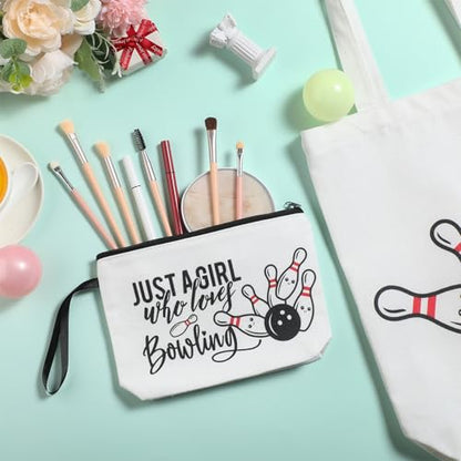 Sieral 2 Pcs Animal Lover Bag Gift for Women Travel Canvas Tote Portable Zipper Pouch Canvas Reusable Grocery Tote - style: Bowling