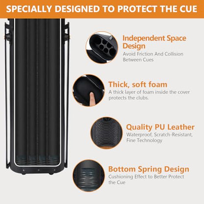 2x4 Pool Cue Case, Hard Pool Cue Case, Billiard Cue Case with Stand, Billiards Accessories Holds 2 Cue Butt and 4 Cue Shafts - color: Black+brown