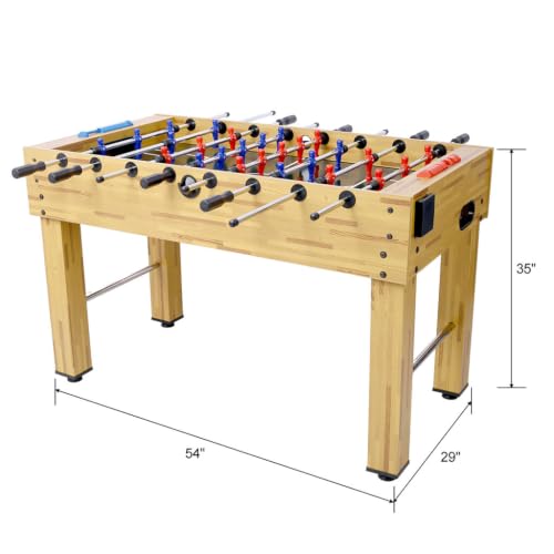 54 Inch Foosball Table for Adults & Family, Full Size Soccer Game Table with Steel Rods, E-Z Spin Bearings, Adjustable Leg Levelers, Ergonomic Handles & Manual Scoring, Brown Wood Finish