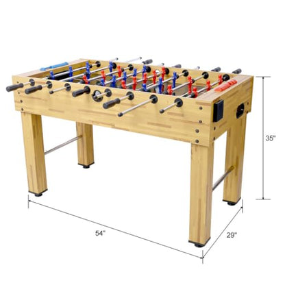54 Inch Foosball Table for Adults & Family, Full Size Soccer Game Table with Steel Rods, E-Z Spin Bearings, Adjustable Leg Levelers, Ergonomic Handles & Manual Scoring, Brown Wood Finish