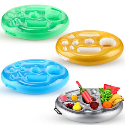 4 Pcs Inflatable Floating Drink Holder for Pool Party Drink Tray Holders with Storage Holes Portable Water Float Caddy for Summer Beach Beverages Wine Fruits Pool Parties