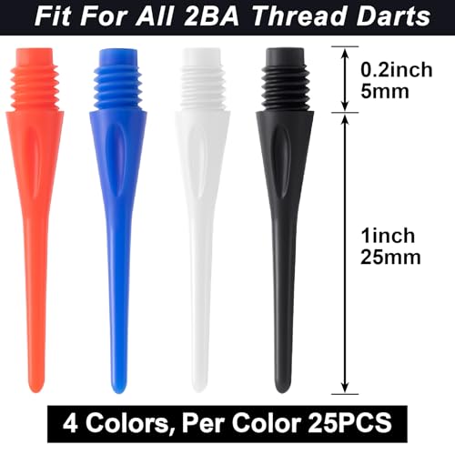 2BA Thread Plastic Tip Dart Points, Darts Plastic Tip, Soft Tip Darts - color: Black,White,Blue,Red