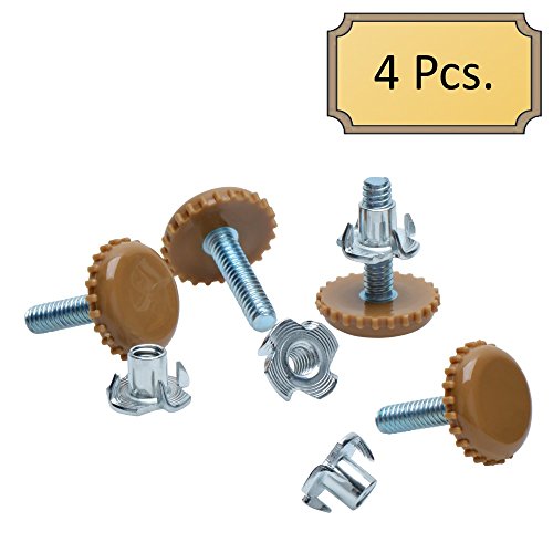 Desunia Medium Duty Nylon Table & Furniture Levelers - 1/4" Threaded Shank w/T-Nuts - 400 Lb. Capacity - Adjusts from 0" to 9/16" - Brown - 4 Pack - color: Brown, size: 4