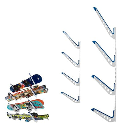 StoreYourBoard Beach Chair Storage Rack for Garage, Umbrella Wall Rack, Surfboard Rack for Wall, Wakeboard Rack, Snowboard Wall Mount, Paddle Board Storage Rack, 4-Level Board Hanger, 100 lb, White