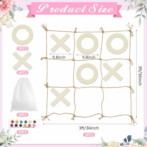 Giant 3ft Wooden Tic Tac Toe, Outdoor Garden Lawn Set with DIY Painting Colours & Brushes, for Spring Wedding, Bridal Shower, Hen Party, Birthday & Family Gatherings