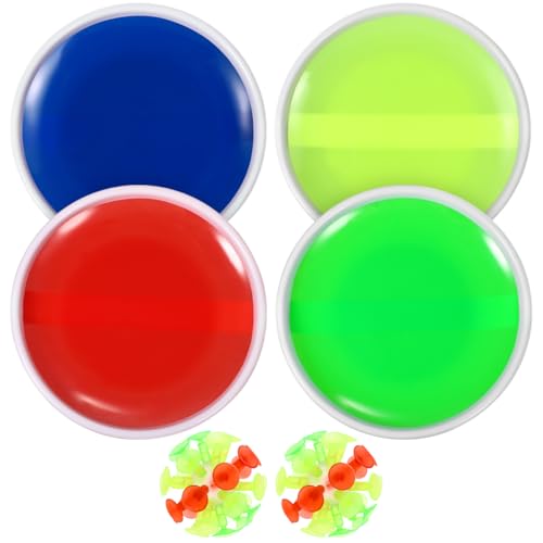 ibasenice Sticky Suction Cup Ball Toy Set with 4 Bats and 2 Balls Interactive Toss and Catch Outdoor Kids Game for Family Fun Lightweight and Portable Plastic Sticky for Children