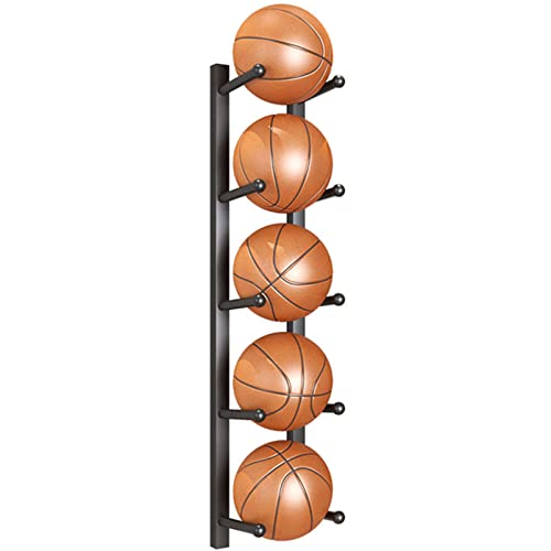 Wall-Mounted Sports Ball Storage Rack - Metal Basketball Holder & Multi-Function Equipment Organizer for Football, Volleyball, Yoga Mat, Soccer, Rugby, Baseball Display - color: Black, size: Length 135CM