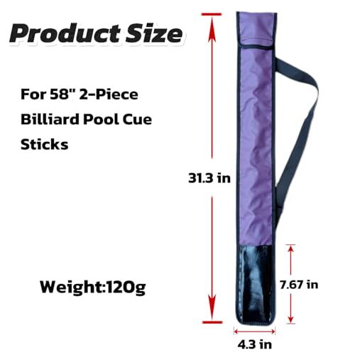 Pool Cue Case,1/2 Billiard Cue Bag,1X1 PU Billiard Stick Bag, 2-Piece Cue Pool Stick Carrying Case - color: Purple