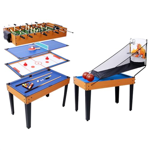 5-in-1 Multi Game Table, 43 Inch Indoor Sports Arcade Table with Foosball, Pool Billiards, Table Tennis, Push Hockey & Basketball, Complete Accessories Included for Kids, Teens & Family Game Ro