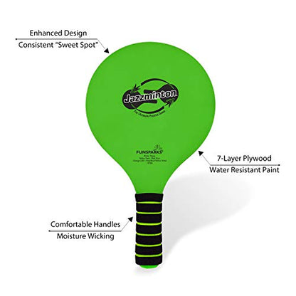Jazzminton Paddle Ball Game Beach for Family and Friends - 2 Paddles, 2 Birdies, 1 Ball and Carry Bag – Wind Birdie Included for Windy Days