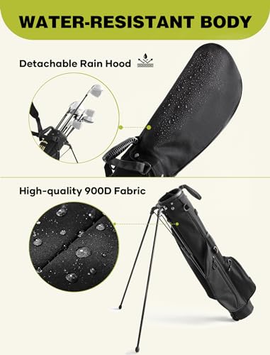 Small Golf Bag, 3 Divider Fit Up to 8 Clubs, Golf Stand Bag with Rain Cover, Durable Pitch n Putt, Lightweight Golf Club Carry Bag with Strap and Stand, Golf Bags for Men & Women - color: Black