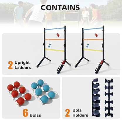 Steel Ladder Toss Game Set,Heavy-Duty Metal 2 Pack Ladder Ball Rack with 6 Bolas & Scorekeeper,Assembly-Free Outdoor Yard Games for Adults &teens Portable Lawn Toss for Camping, Beach,Backyard Party