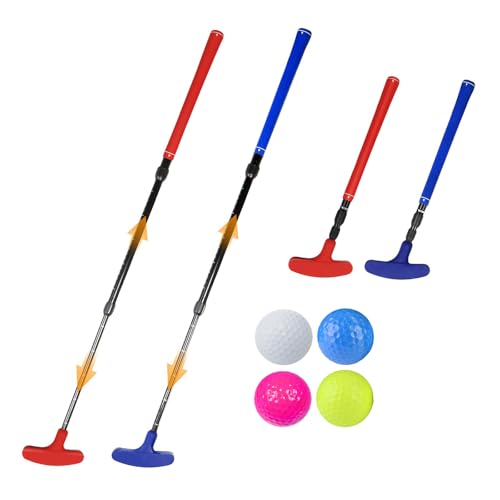 Adjustable Mini Golf Putter Set, Golf Putters Club for Left or Right Handed | Women's Putt Putt Golf Clubs for Men right hand, Practice Putting Heavy Duty TPR Head, 16-35 Inch Length, 2 Pack with 4 Balls - color: BLRD