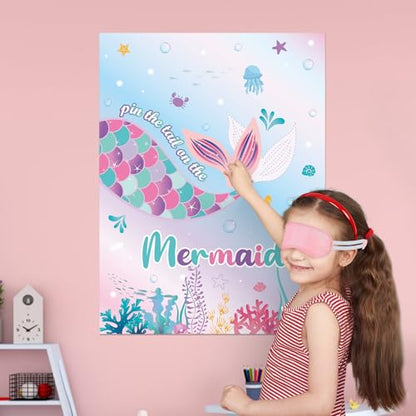 WERNNSAI Pin The Tail on The Mermaid - Mermaid Party Decorations Ocean Party Games for Wall Home Room Birthday Party Favor 21'' x 28'' Poster with 24PCS Tail Stickers - style: Mermaid 002
