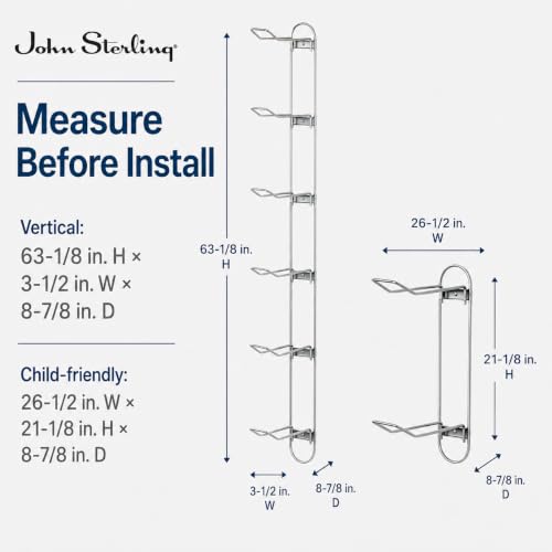 John Sterling Sports Rack for Garage, Wall Mounted Ball Storage Organizer with 7-Ball Capacity, Durable Alloy Steel, Silver Finish