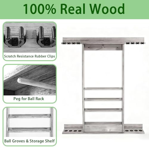 SUPERDIAMOND 8 Pool Stick Holder, Wall Mount Pool Cue Rack for Pool Table Accessories, Made of 100% Solid Wood Billiard Cue Holder Wall Mounted Display Stand for Game Room (Holds 8 Cues & Grey) - size: 8 Cues, style: SU-wa-8 Cue Racks-grey