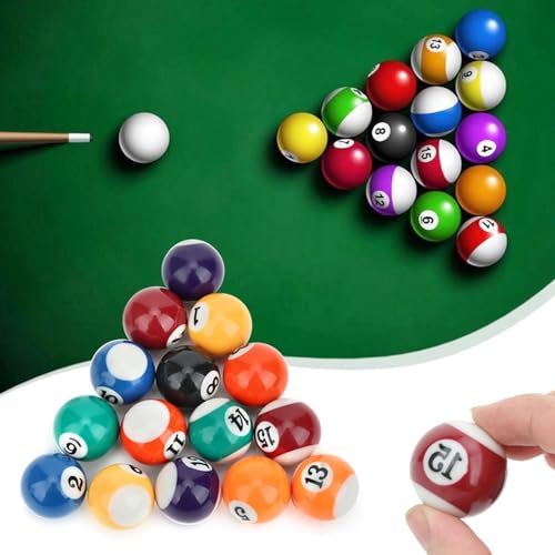 Mini Pool Balls, Small Size Billiard Table Ball Set, Pool Cue Balls, 16PCS 32MM Resin Mini Children Billiard Ball Toy Pool Table Accesssory, Billiards Resin Full Toy kit
