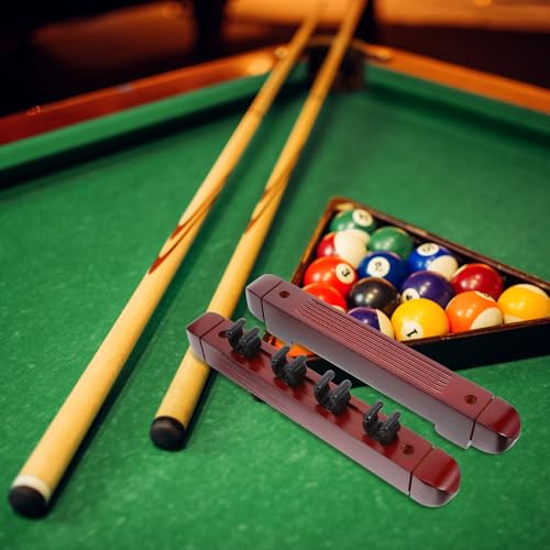 Cabilock Wood Wall-Mounted Pool Stick Rack 4-Hole Solid Wood Billiard Cue Stand Holder Set of 2 Burgundy for Game Room Storage and Display