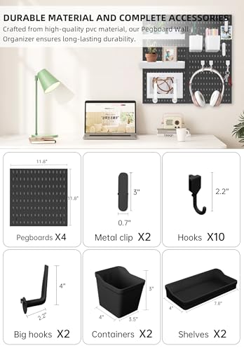 Wall Organizer Peg Board - Elevate And Declutter Your Gaming And Office - Create A Perfectly Structured Space(Black) - color: Black