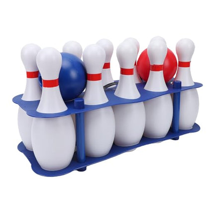 Luqeeg 10 White Pins 2 Balls Kids Bowling Set, Lightweight Plastic Game Kit with Storage Rack, Fun Indoor Outdoor Play Activity, Ideal for Toddlers Aged 3 Plus Classroom (for Kids Aged 3 and Above)