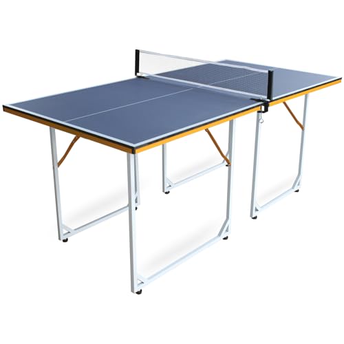 6ft Mid-Size Table Tennis Table Foldable & Portable Ping Pong Table Set for Indoor & Outdoor Games with Net, 2 Table Tennis Paddles and 3 Balls