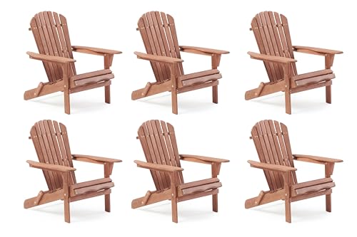 Wooden Folding Adirondack Chair Set of 6, Half Pre-Assembled Wood Lounge Chair for Outdoor Patio Garden Lawn Backyard Deck Pool Beach Firepit - color: Coffee Brown, size: 36x31x28in x6P